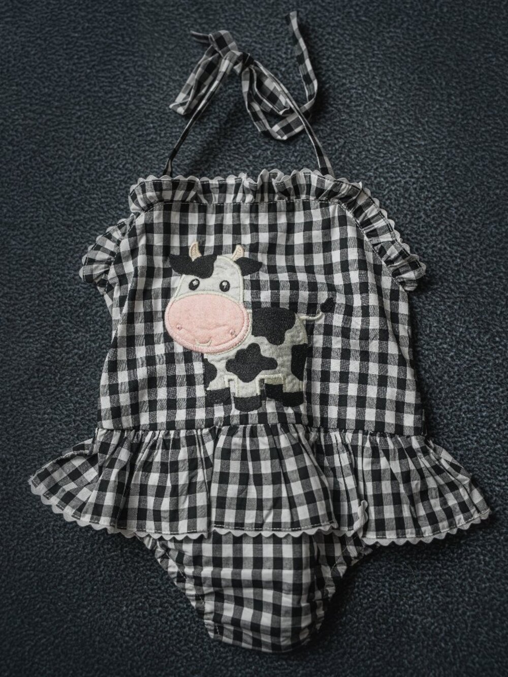 Lil Cactus Cow Ruffle Romper, Gingham, size 6-12m